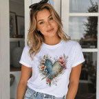 Watercolor Floral Heart Graphic Tee - Aesthetic Nature-Inspired Boho T-Shirt