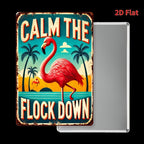 "Calm The Flock Down" Metal Sign - Funny Flamingo Tin Wall Art Decor Plaque