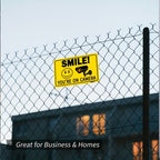 Smile Youre On Camera Tin Sign Yellow Security Metal Wall Art Surveillance Decor