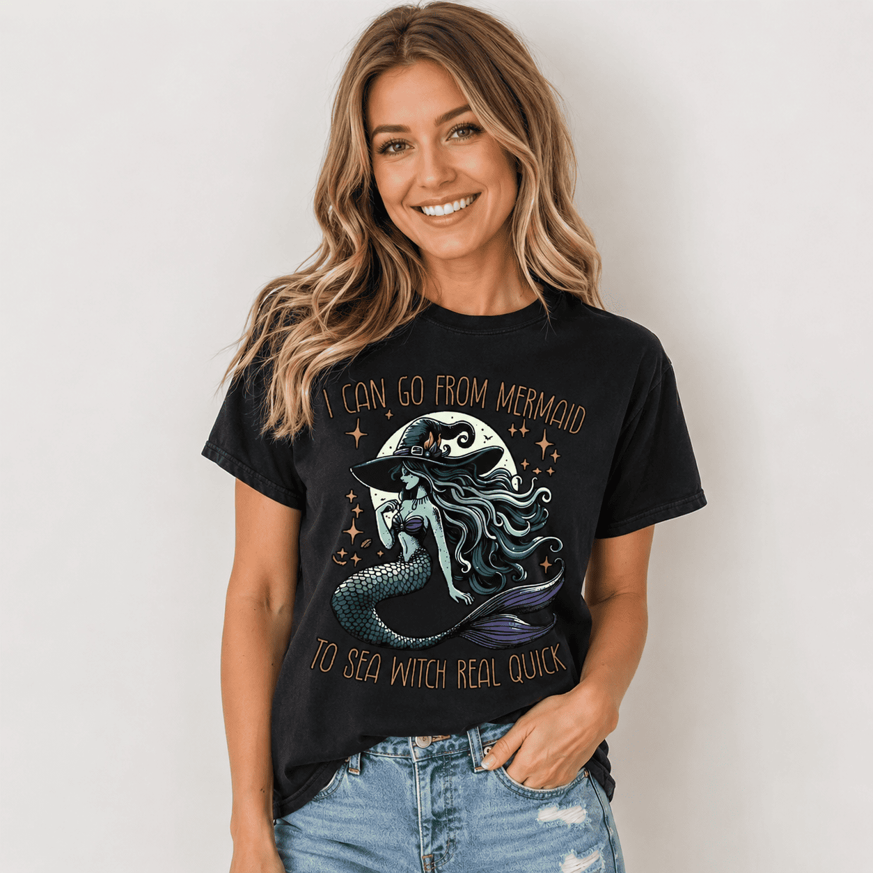 Women Mermaid Sea Witch Graphic T-Shirt Fantasy Ocean Casual Crew Neck Tee Top