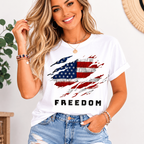 Distressed Freedom American Flag T-Shirt - Ripped Patriotic USA Graphic Tee