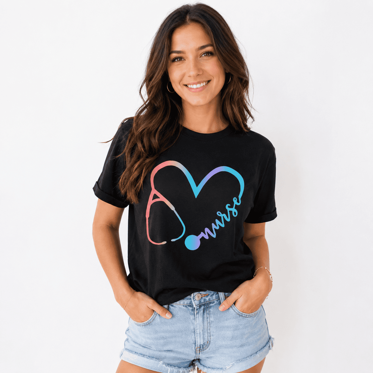 Women Nurse Stethoscope Graphic T-Shirt Casual Short Sleeve Medical Tee Top