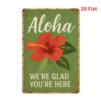 Hawaiian Style Tin Sign - Vibrant Hibiscus Flower Metal Poster for Wall Decor
