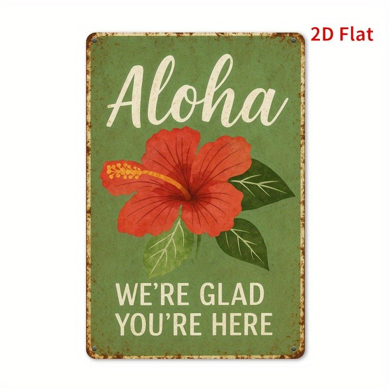 Hawaiian Style Tin Sign - Vibrant Hibiscus Flower Metal Poster for Wall Decor