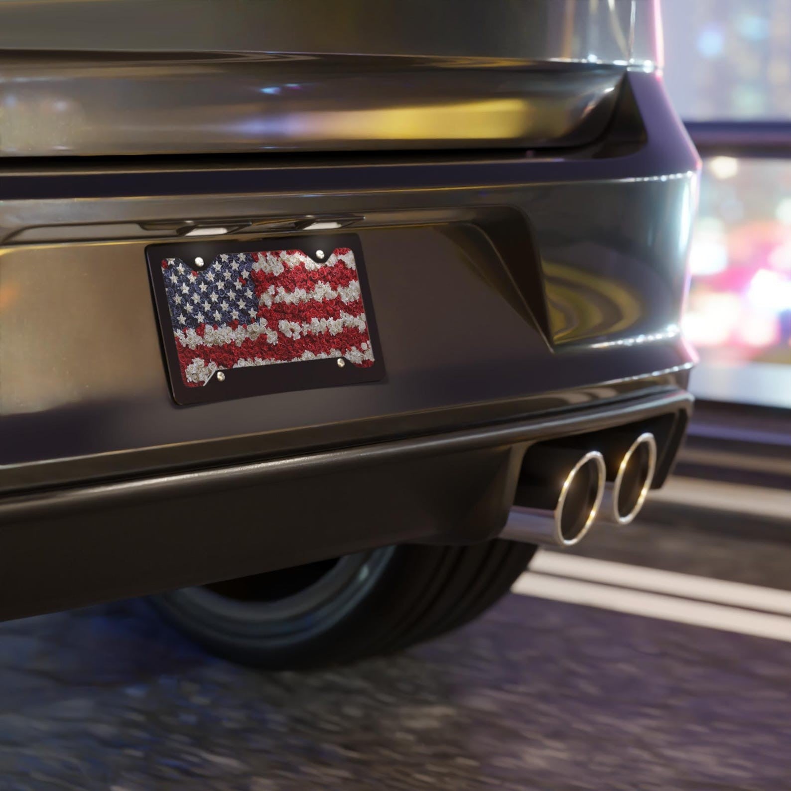 American Flag Roses License Plate Patriotic Veteran US Flag Car Tag Decor