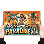 Welcome to Paradise Metal Tin Sign - Tropical Tiki Bar Tin Wall Art Decor