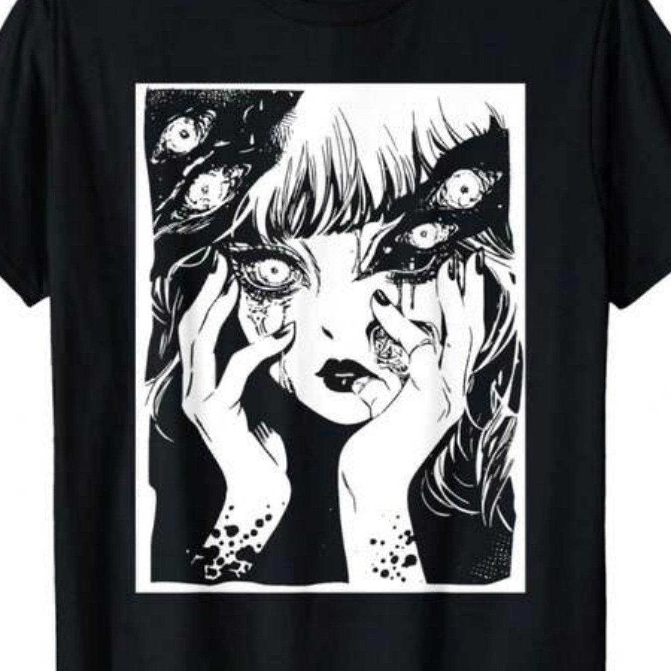Horror Anime T Shirt Creepy Manga Japanese Harajuku Graphic Casual Tee