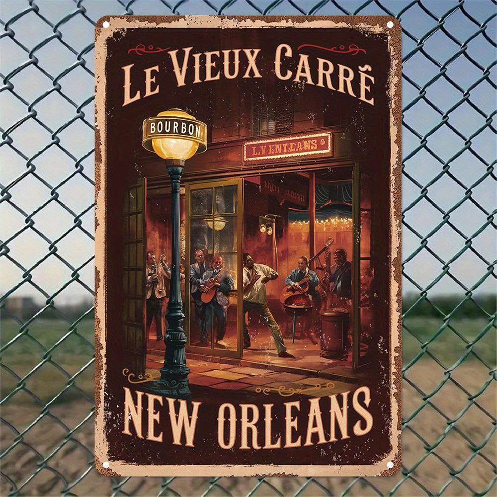 "Le Vieux Carre" Metal Sign - New Orleans Jazz Tin Wall Art Decor Plaque