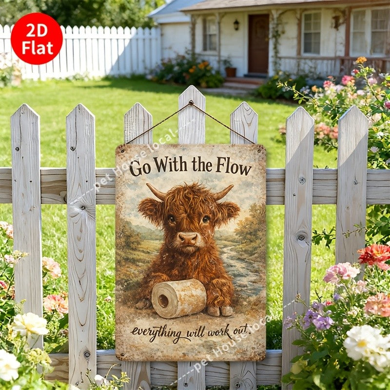 Funny Highland Cow Bathroom Metal Sign Vintage Toilet Paper Country Wall Decor