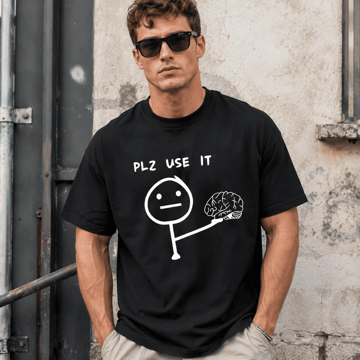 Funny Brain T Shirt PLZ USE IT Graphic Tee Unisex White Short Sleeve