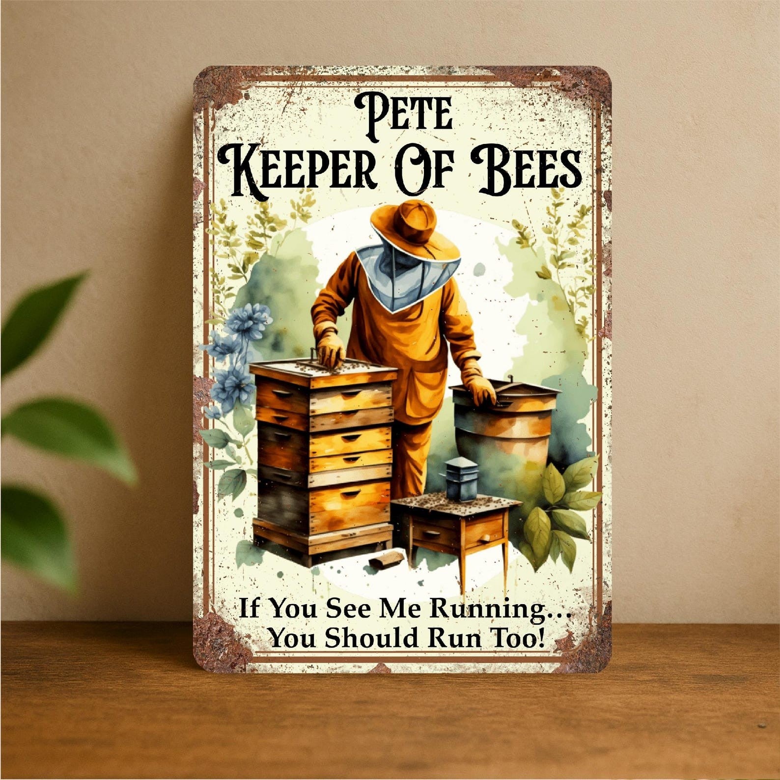 Beekeeper Metal Tin Sign Bee Garden Wall Decor Rustic Outdoor Plaque