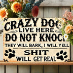 Crazy Dogs Live Here Tin Sign Funny Do Not Knock Metal Sign Dog Paw Wall Decor