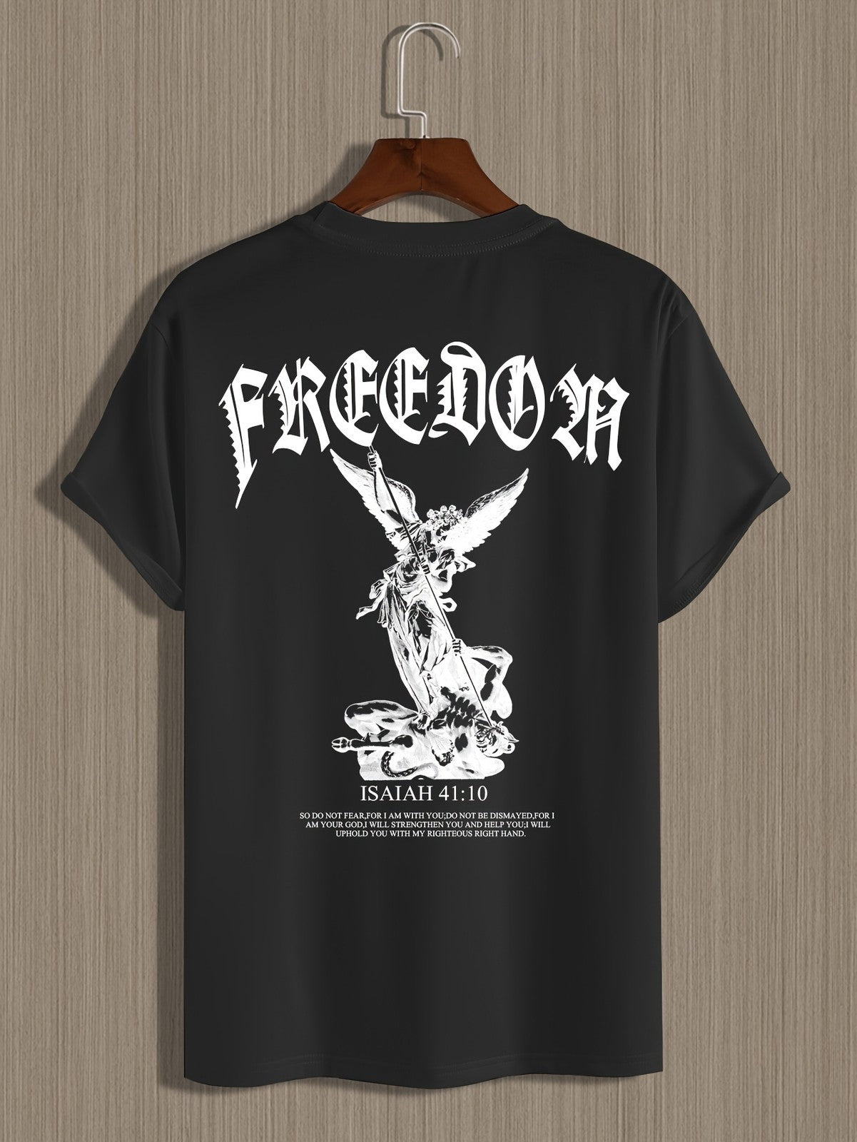 Freedom Angel Graphic T-Shirt Men Christian Isaiah 41:10 Faith Tee