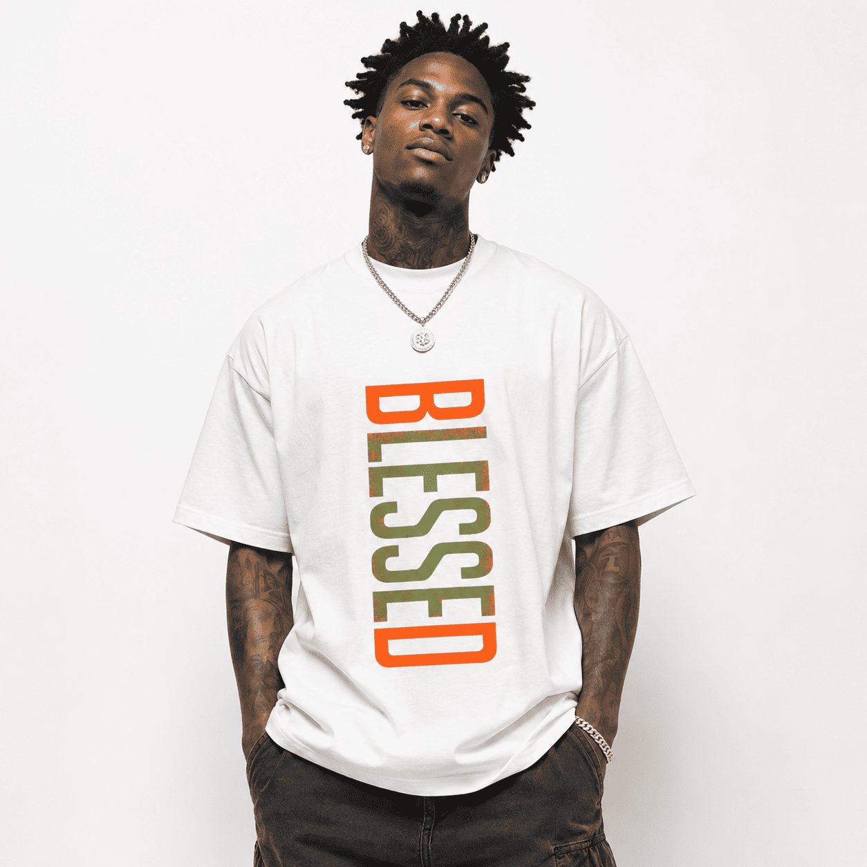 Blessed Shirt Vertical Text Graphic Tee Men Streetwear Casual T-Shirt