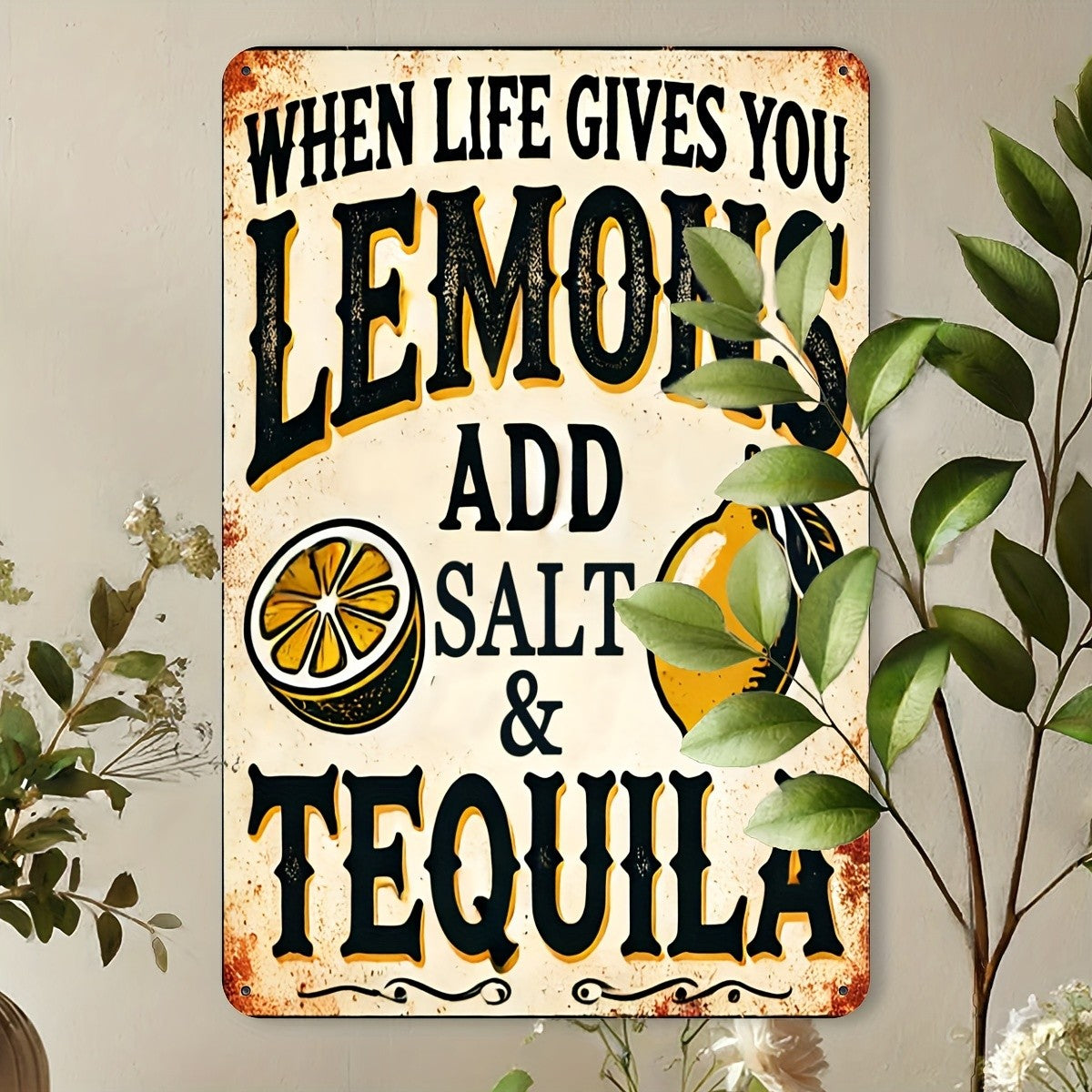 When Life Gives You Lemons Tequila Tin Sign Vintage Metal Home Bar Wall Decor