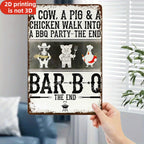 Funny BBQ Metal Sign - Retro "Cow, Pig & Chicken" Humorous Tin Decor