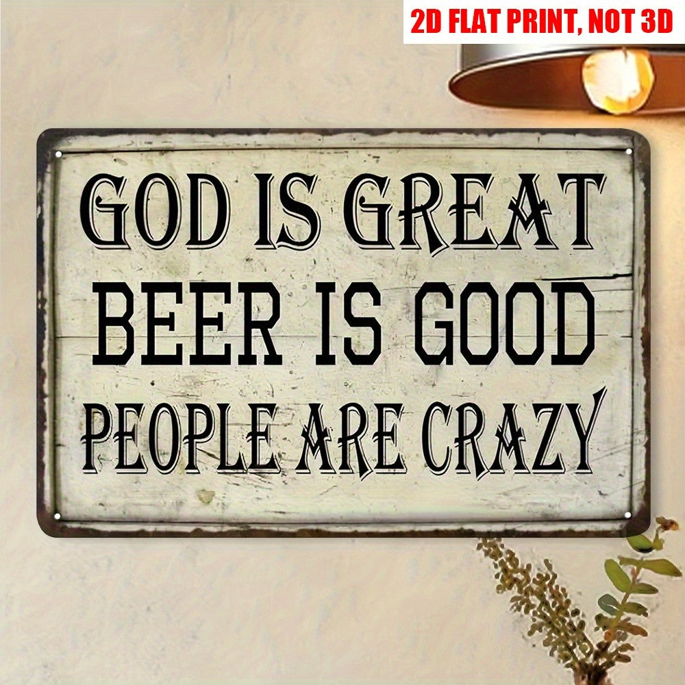 Rustic Country Metal Tin Sign Retro God Is Great Beer Is Good Bar Wall Decor