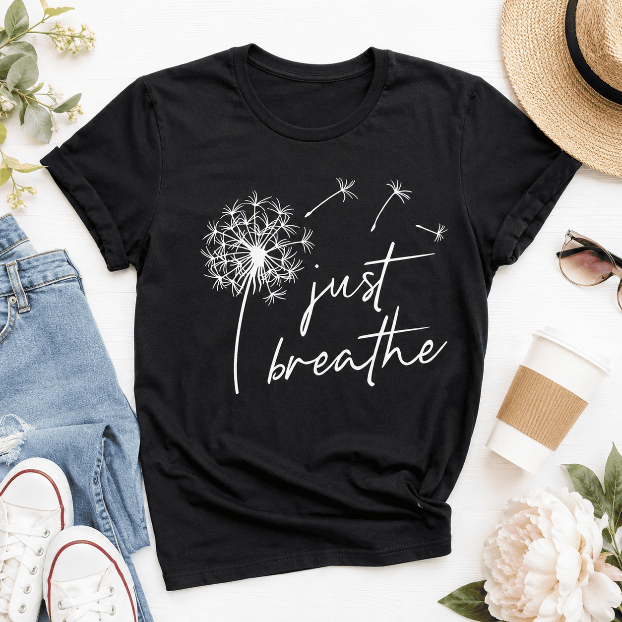 Just Breathe Dandelion T-Shirt | Minimalist Wellness Graphic Tee