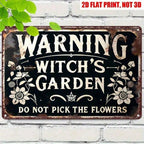 Warning Witch's Garden Metal Sign - Gothic Floral Wall Decor Botanical Room Art