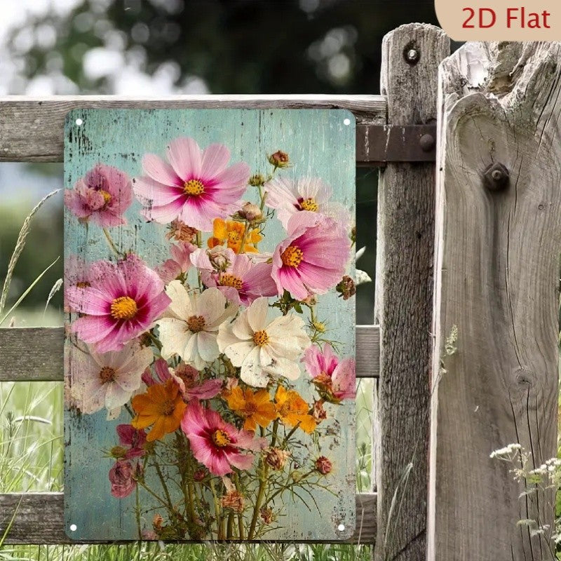 Cottagecore Meadow Flower Tin Sign - Shabby Chic Pastel Garden Metal Poster