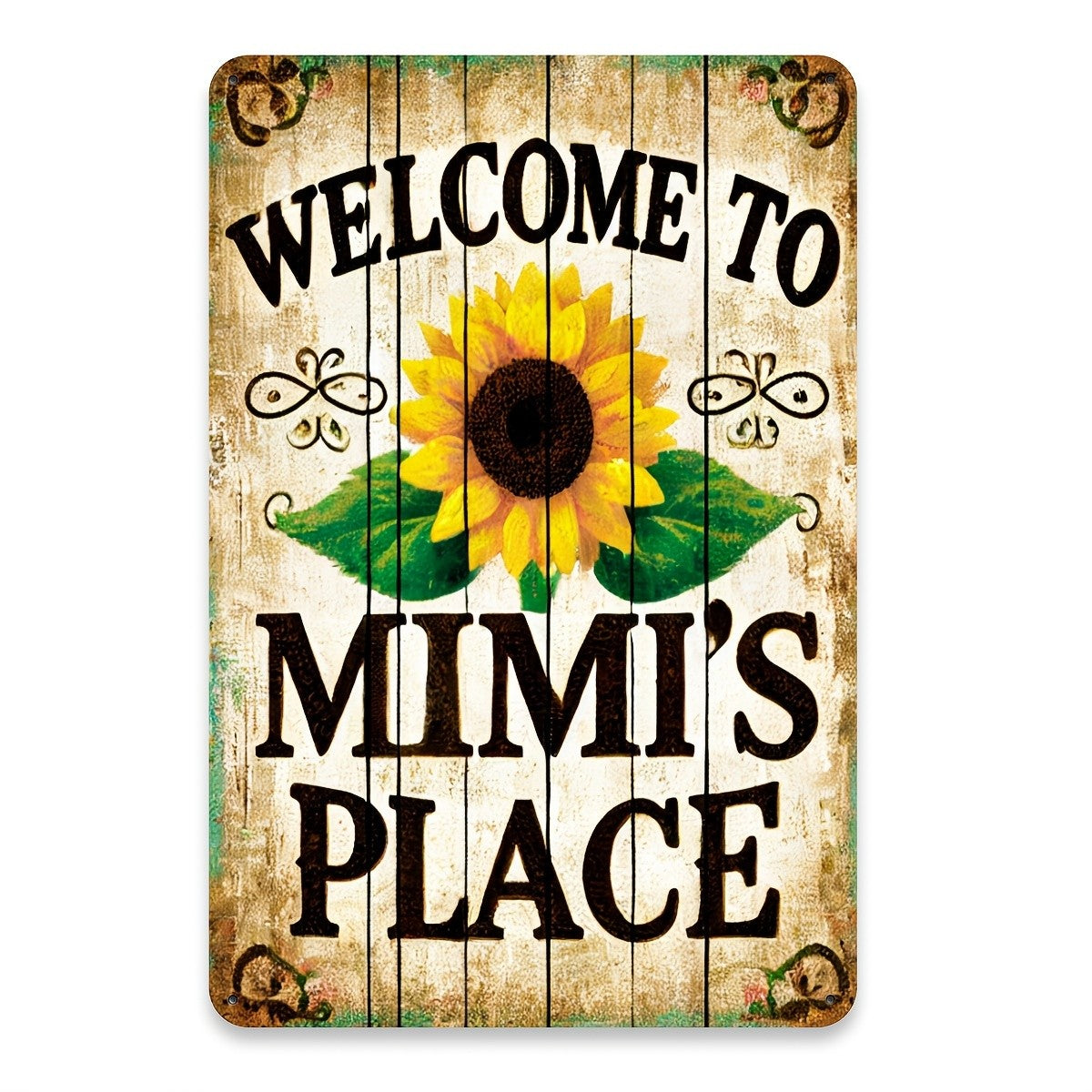 Welcome To Mimi Place Tin Sign Vintage Metal Sunflower Farmhouse Wall Decor Gift