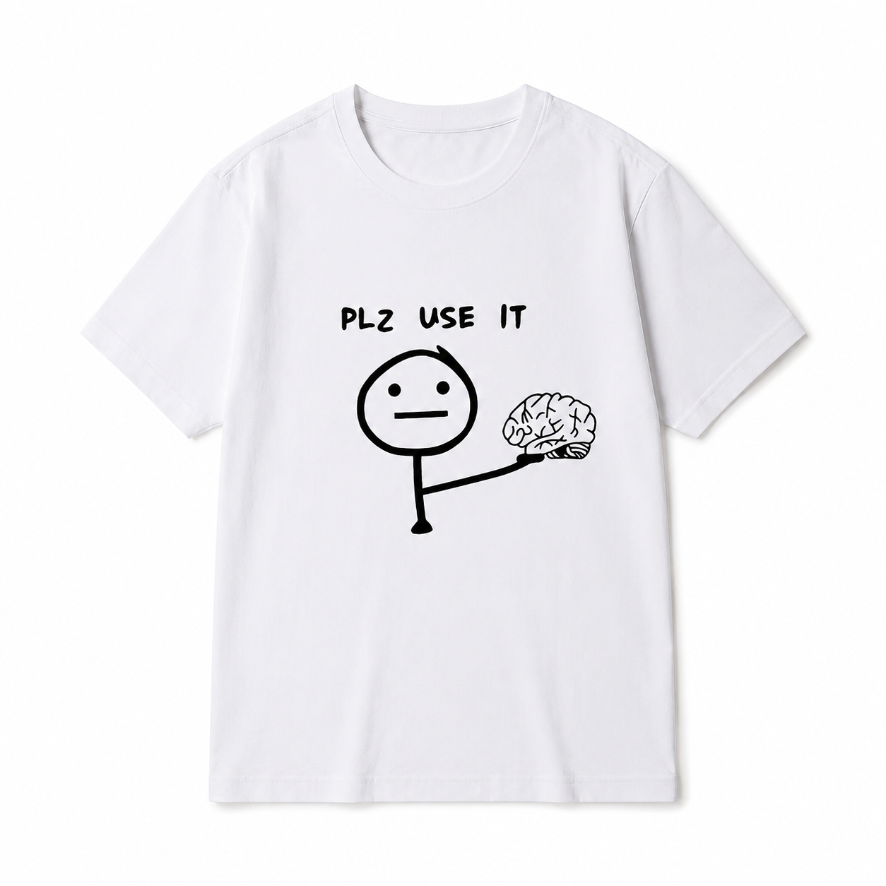 Funny Brain T Shirt PLZ USE IT Graphic Tee Unisex White Short Sleeve