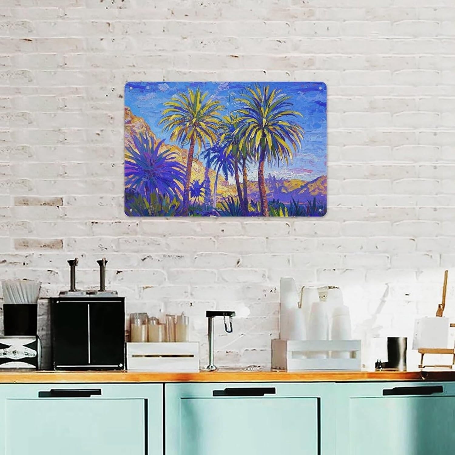 Vibrant Palm Tree Tin Sign - Coastal Landscape Metal Poster Wall Art Decor