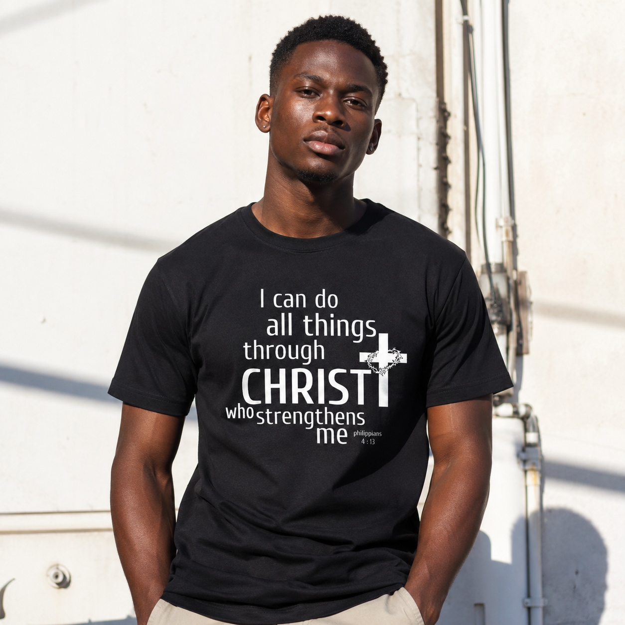 I Can Do All Things Through Christ Christian Cross Graphic Men’s Faith T-Shirt