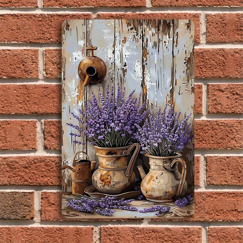 Vintage Lavender Metal Tin Sign Rustic Farmhouse Floral Wall Decor
