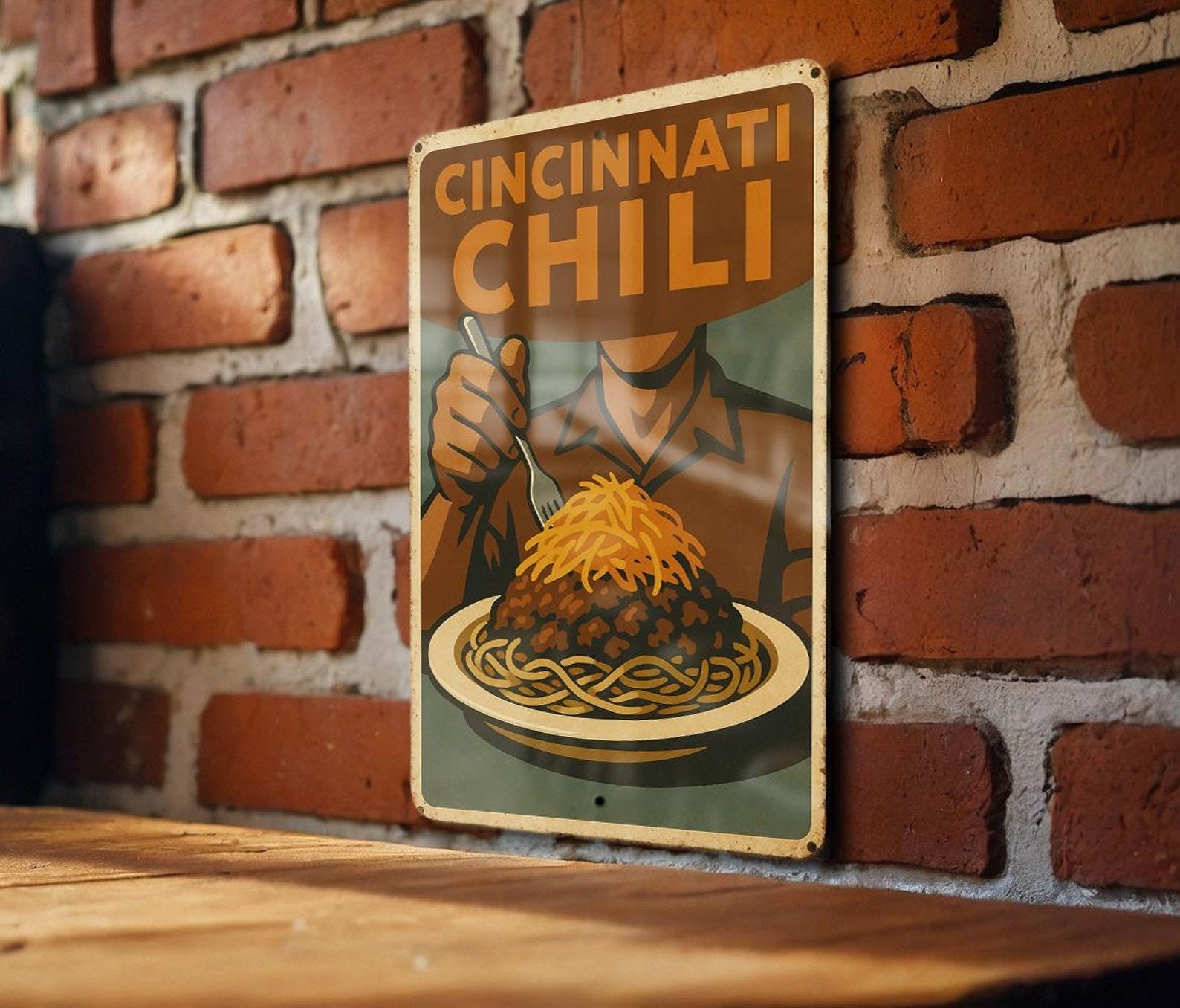 Vintage Cincinnati Chili Metal Tin Sign Retro Kitchen Wall Decor Plaque
