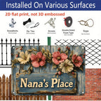 Nana’s Place Floral Metal Sign - Rustic Farmhouse Tin Wall Decor Plaque