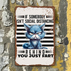 Funny Grumpy Cat Social Distancing Metal Sign - Retro Humorous Tin Decor