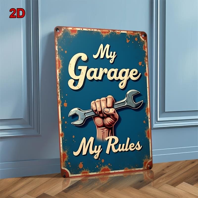 My Garage My Rules Tin Sign Vintage Metal Wrench Mechanic Man Cave Wall Decor