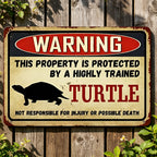 Protected By Turtle Tin Sign Funny Property Security Warning Metal Wall Decor