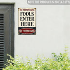 Funny Warning Fools Enter Here Metal Tin Sign - Retro Industrial Garage Decor
