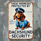 Funny Dachshund Security Metal Tin Sign - Retro Wiener Dog Guard Office Plaque