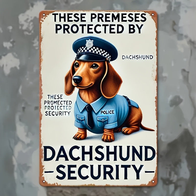 Funny Dachshund Security Metal Tin Sign - Retro Wiener Dog Guard Office Plaque