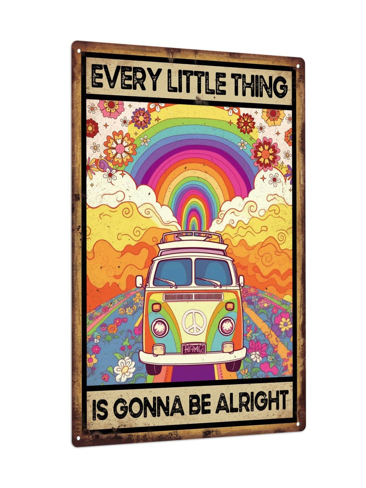 Retro Peace Van Tin Sign Humorous 70s Rainbow Living Room Bedroom Wall Decor