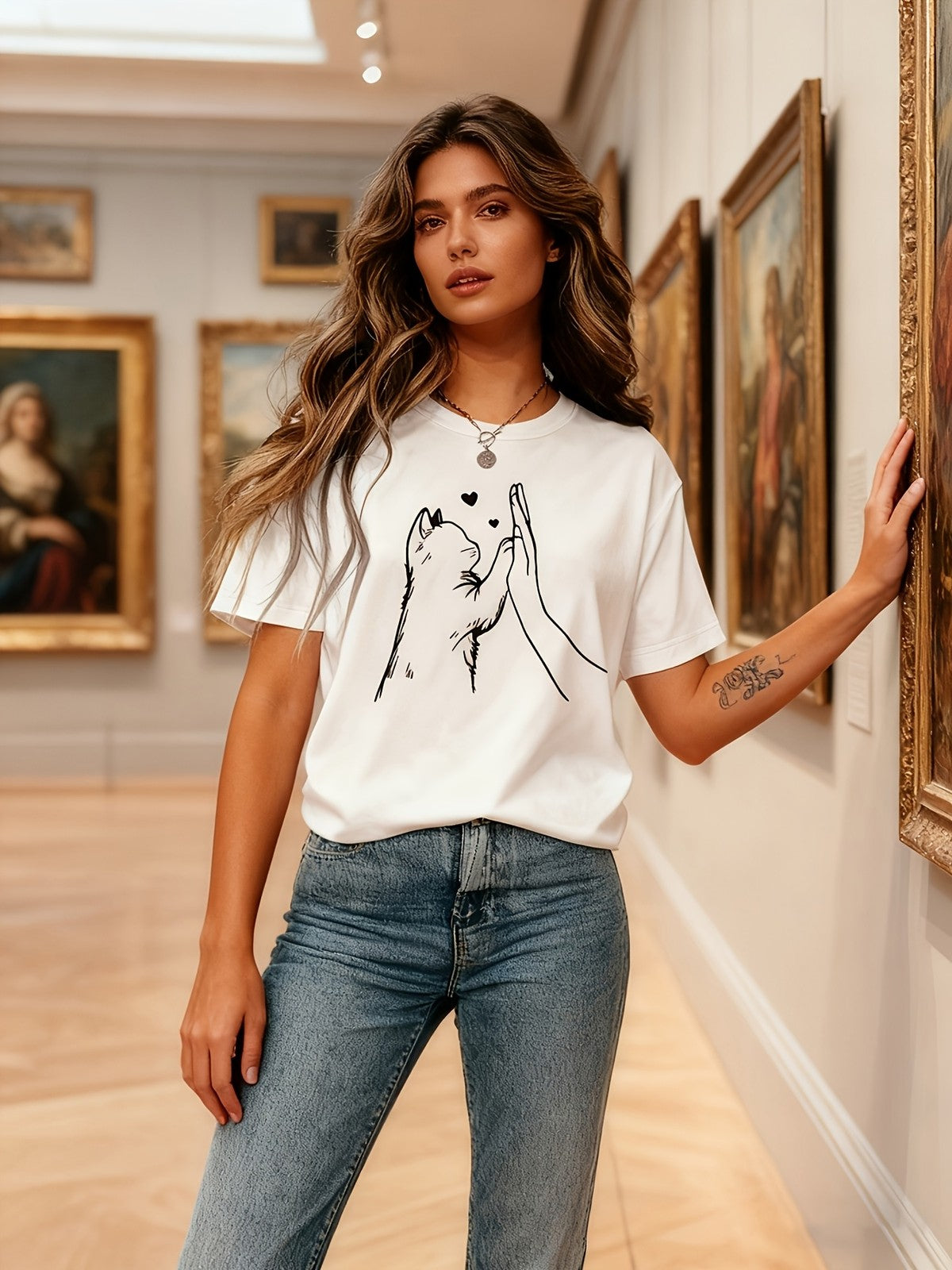 Women's Cat Paw Graphic T-Shirt Cute Pet Lover Casual Crew Neck Short Sleeve Tee