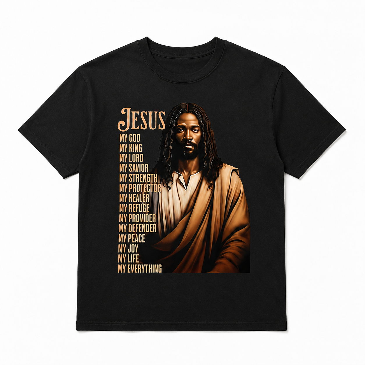 Christian Jesus Long Hair Religious Graphic Men’s T-Shirt Faith Vintage Art Tee