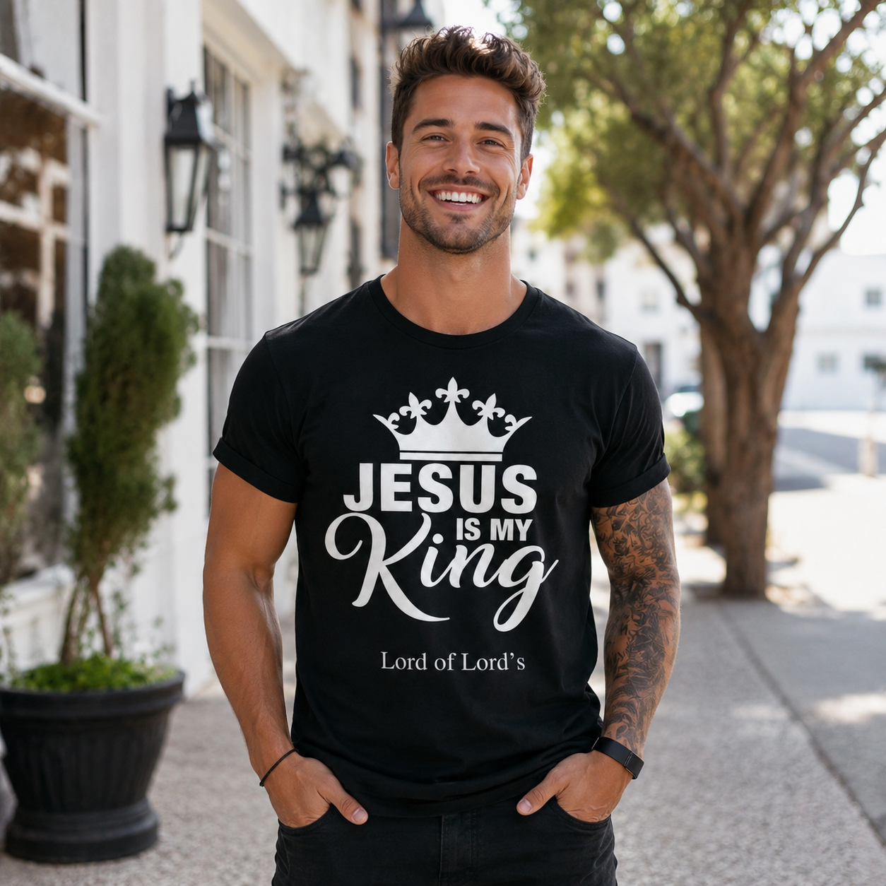 Jesus Is My King Christian Crown Graphic Men’s T-Shirt Faith Religious Tee