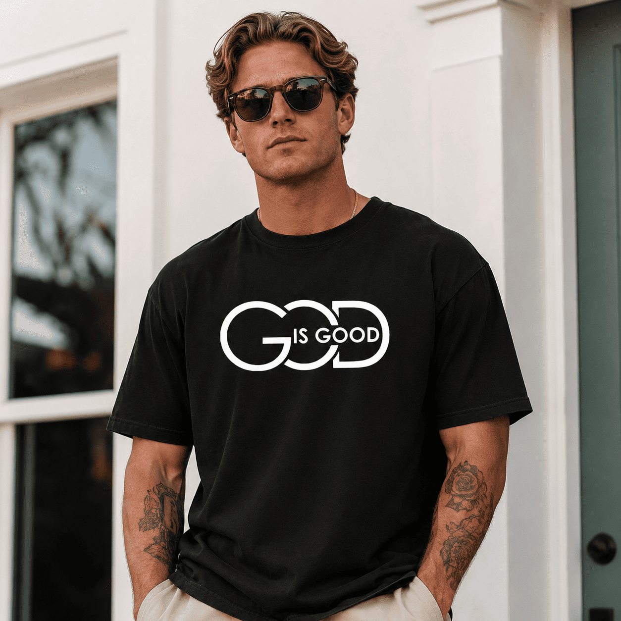 God Is Good Christian Graphic Tee - Minimalist Faith Statement T-Shirt
