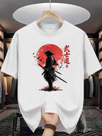Samurai Warrior Red Sun Katana Graphic T-Shirt Japanese Fighter Tee