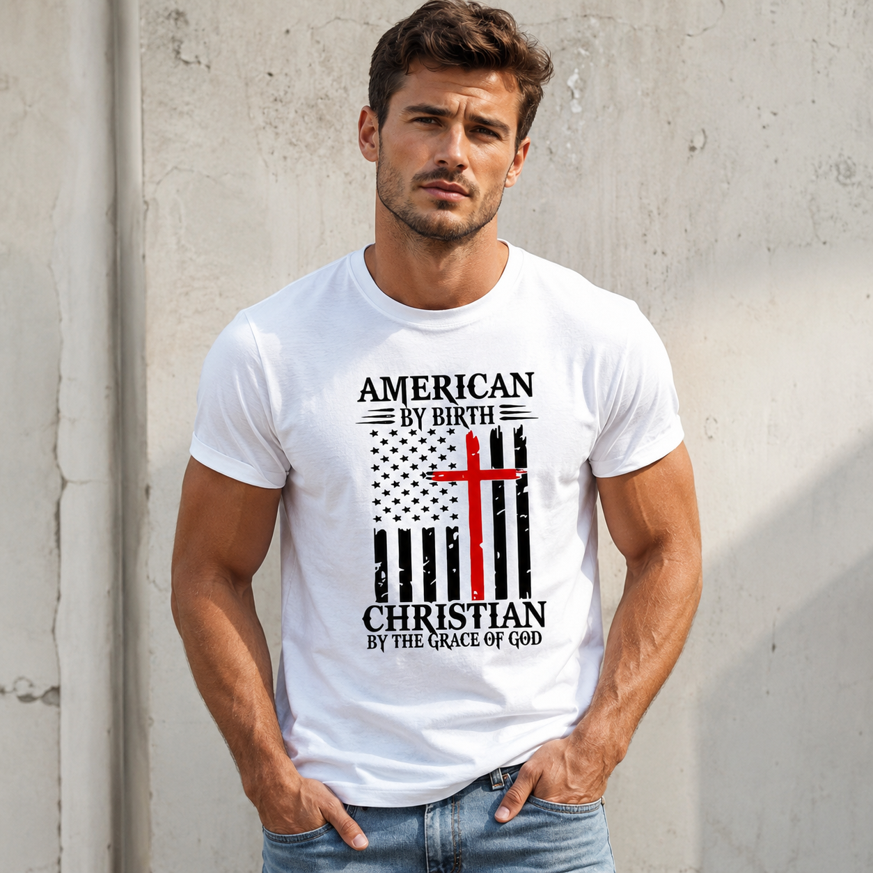 Patriotic Christian Cross Shirt American Faith USA Flag Tee