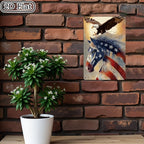 Patriotic Horse & Eagle Metal Sign - American Flag Tin Wall Art Decor