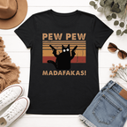 Pew Pew Madafakas Cat Shirt – Funny Black Cat Sunset Graphic Tee