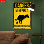 Funny Danger Minefield Metal Tin Sign - Retro Dog Poop Yard Caution Plaque
