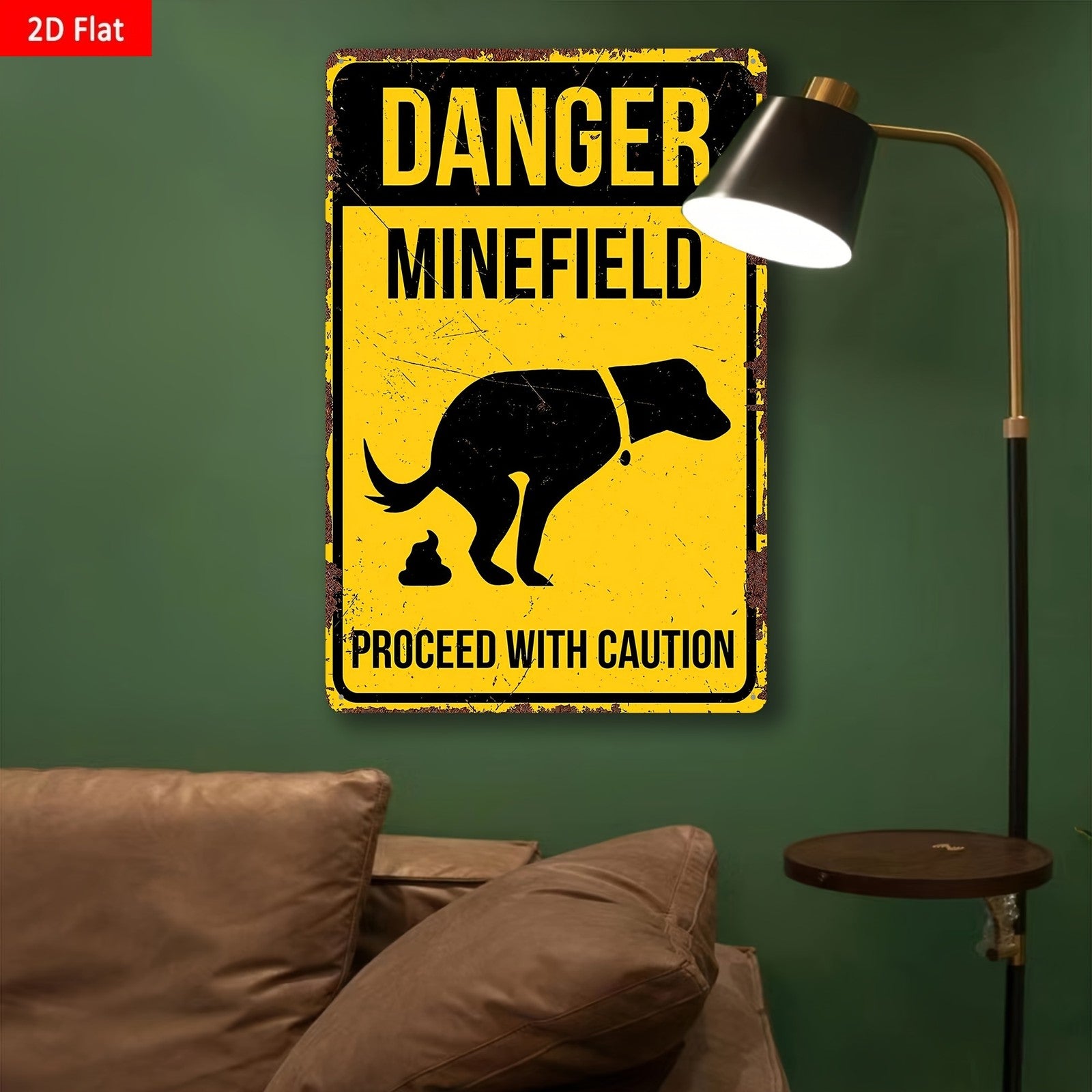 Funny Danger Minefield Metal Tin Sign - Retro Dog Poop Yard Caution Plaque