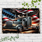 American Semi Truck Metal Sign - Eagle & USA Flag Tin Wall Art Decor