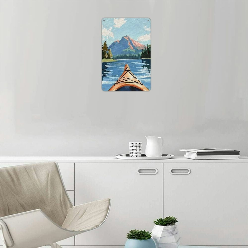 Canoe Kayak Mountain Metal Sign Retro Lake House Decor Kayaking Wall Art